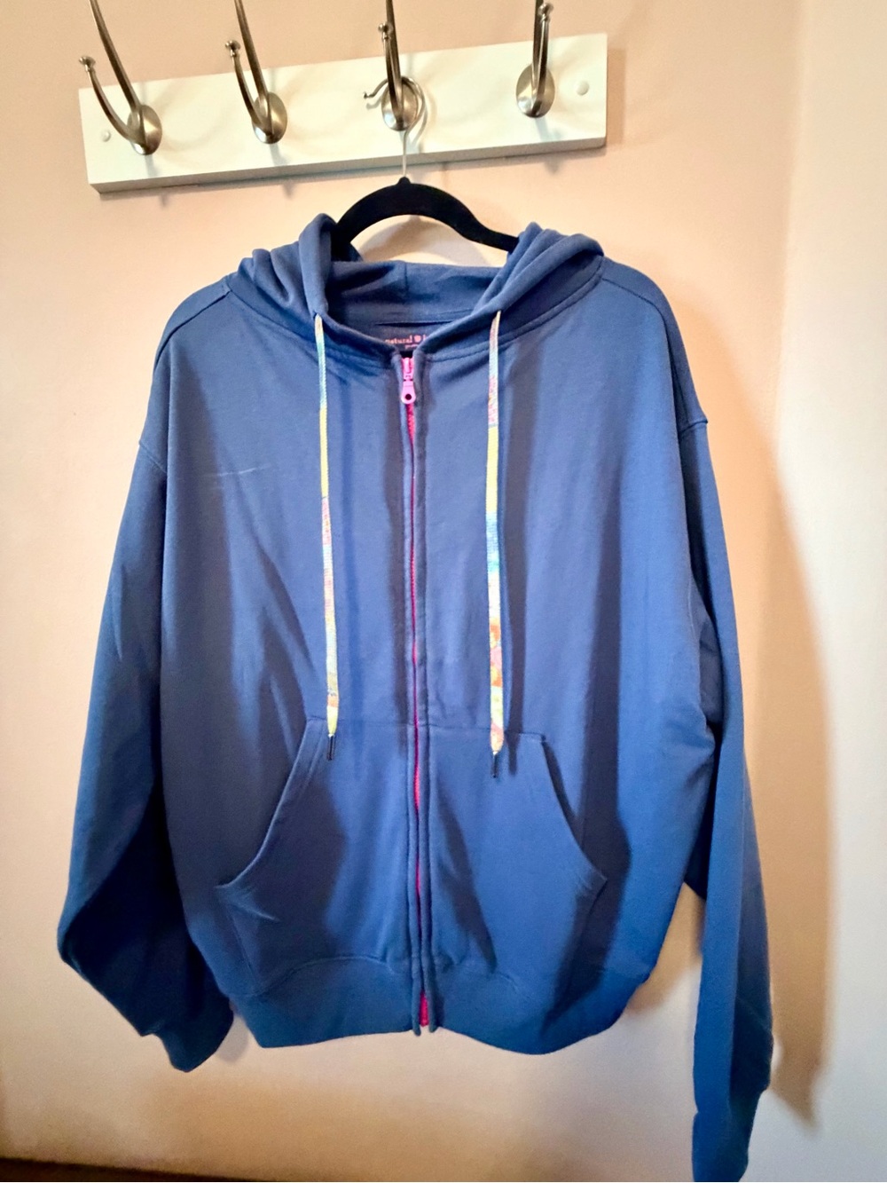 Natural Life S/M Oversized Patchwork Floral Rainbow Zip Hoodie Blue NWOT - Picture 6 of 12